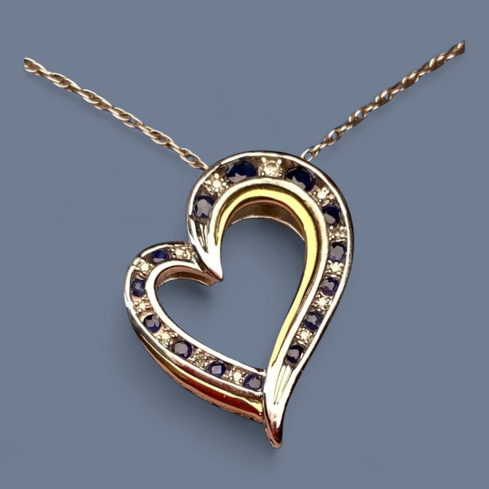 Heart Pendant 14k Gold & 925 Sterling Silver on 20” Silver Chain